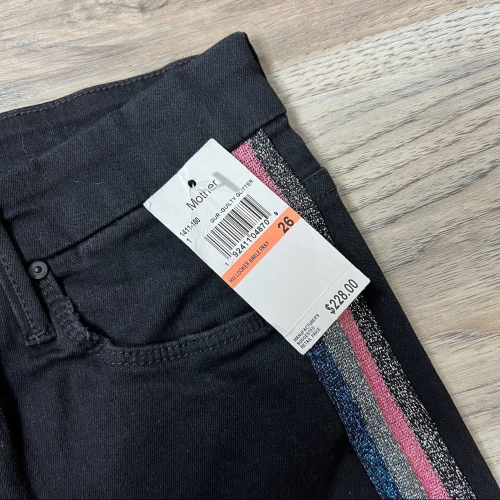 MOTHER High Waisted Looker Jeans Ankle Fray in Guilty Glitter Racer sz 26 - Picture 5 of 8